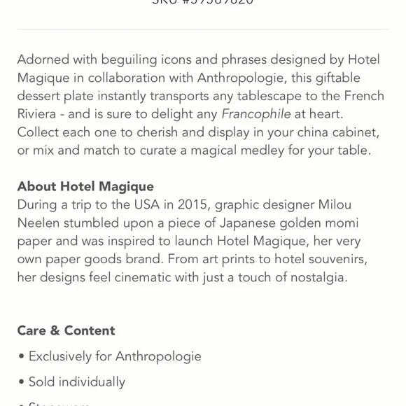 Anthropologie Hotel Magique collection, NWT “Art and Kisses” platter & 2 plates - Picture 12 of 16